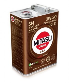 MJ-102-4 MITASU  GOLD  SN  0W-20    ILSAC GF-5 Dexos 1  -4 литр   Высококачественное синтетическое Японское масло  Премиум класса