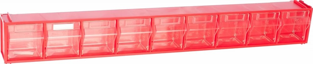Пластиковый короб СТЕЛЛА FOX-101 красный/прозрачный, 9 ячеек, кассета 600х68х76 мм