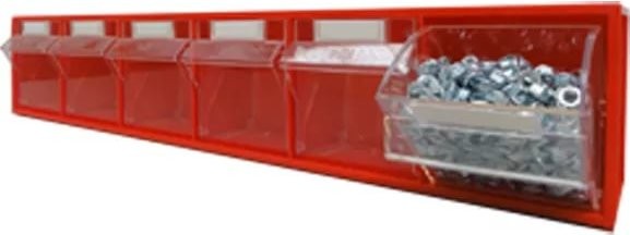 Пластиковый короб СТЕЛЛА FOX-102 красный/прозрачный, 6 ячеек, кассета 600х94х112 мм