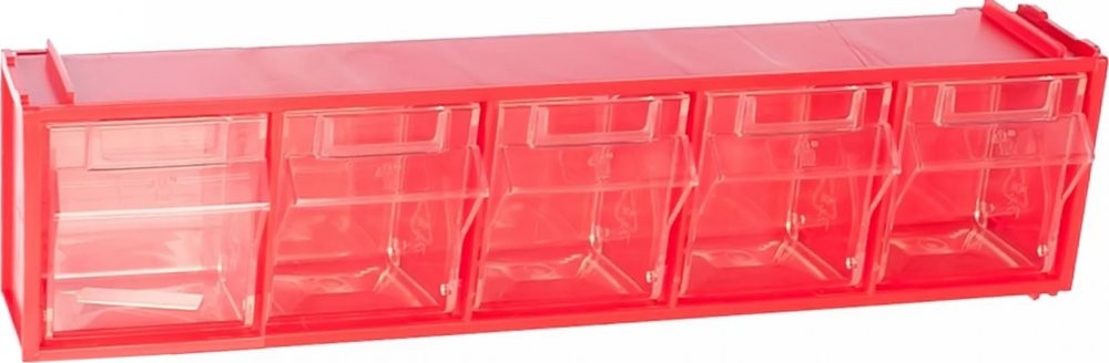 Пластиковый короб СТЕЛЛА FOX-103 красный/прозр., 5 ячеек, кассета 600х135х164 мм
