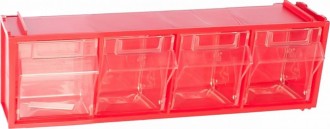 Пластиковый короб СТЕЛЛА FOX-104 красный/прозр., 4 ячейки, кассета 600х177х206 мм